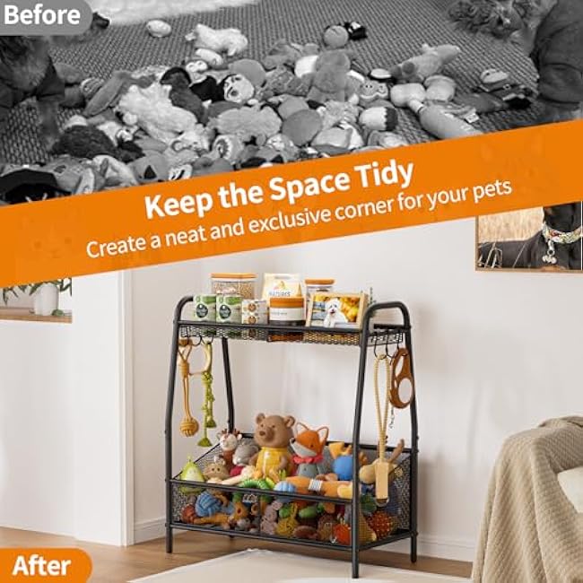 Full Metal Dog Toy Basket, 23.6x11.2x7.9 Large Dogs Toy Bin with Storage Organizer, Chew-Resistant Toy Box for Dog Stuff Accessories, Pet Toy Storage Holder for Cat Dogs Essential Supplies