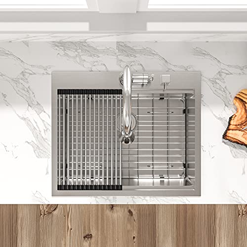25 Kitchen Sink Drop In - Sarlai 25 X 22 Inch Laundry Sink Topmount Ledge Workstation Stainless Steel 16 Gauge Single Bowl Over Counter Sink For Kitchen Laundry Utility Room #TOP3