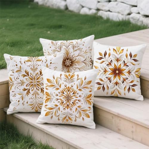 Housse coussin extérieur bohème aspect lin haut de gamme avec impression double face durable - 4