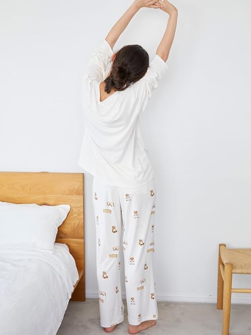 GOOD NIGHT BEAR柄 ロンT&ロングパンツ 上下セット オフホワイト 31t15tnShwL._AC_.jpg