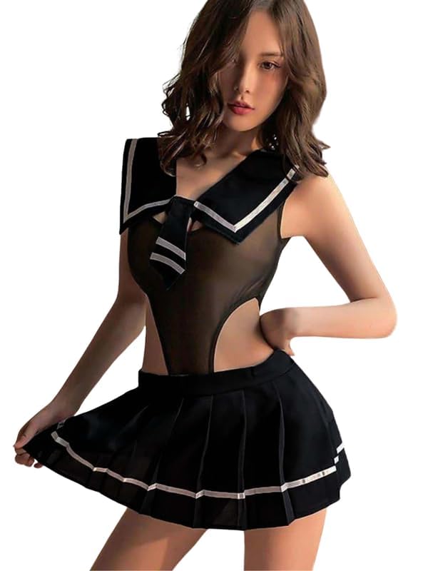 cuteva Ladies Women Sexy Chemise Babydoll Gown Lingerie Nighty Roleplay Dress Cosplay Dress Crop Top Skirt and G String Babydoll Bikini-picture-53
