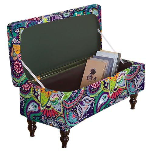 Image of FUANGUI Ottoman Cover Stretch Storage Ottoman Bench Slipcover Jacquard Folding Storage Bench Ottoman Cover Footrest Stool Slipcover Footstool Protector Cover with Elastic Bottom Fit Length,Large