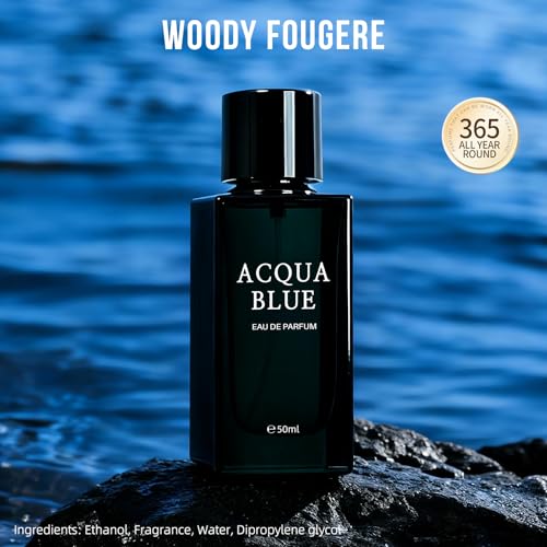 Image of Acqua Blue Eau de Parfum for Men, 50ml Fresh Woody Fougere Cologne with Lemon, Mint & Pink Pepper Notes, Long-Lasting Clean Masculine Fragrance for Office, Daily Wear & Gifts