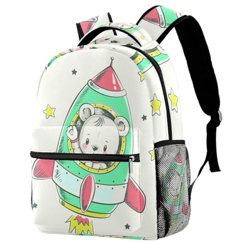 Sac à dos d'école multicolore motif ours fusée pour fille et garçon 40cm