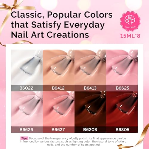 Image of MelodySusie Gel Nail Polish Kit with UV Light P-ART06F- Popular Color Jelly Gel with Builder and Baser &Glossy Top Coat Soak Off Includes Nail Art Tools Nail Art Gift for Women & Girls