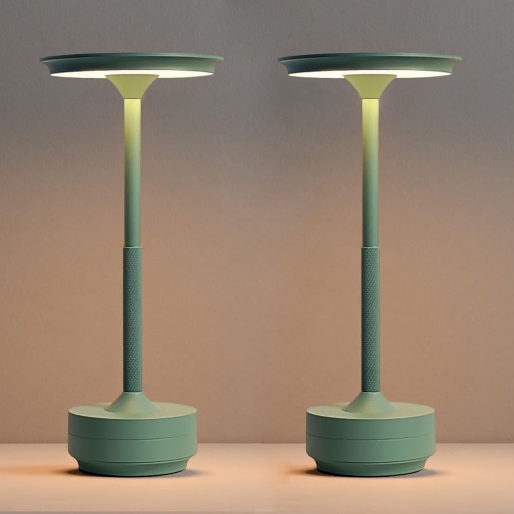 EJQ Cordless Table Lamp Set of 2, Rechargeable Portable LED Bedside Touch Lamp 5000mAh Battery Operated, 3 Color Stepless Dimming up, Wireless Battery Lamp for Dining/Outdoor/Bar/Patio/Party (Green)