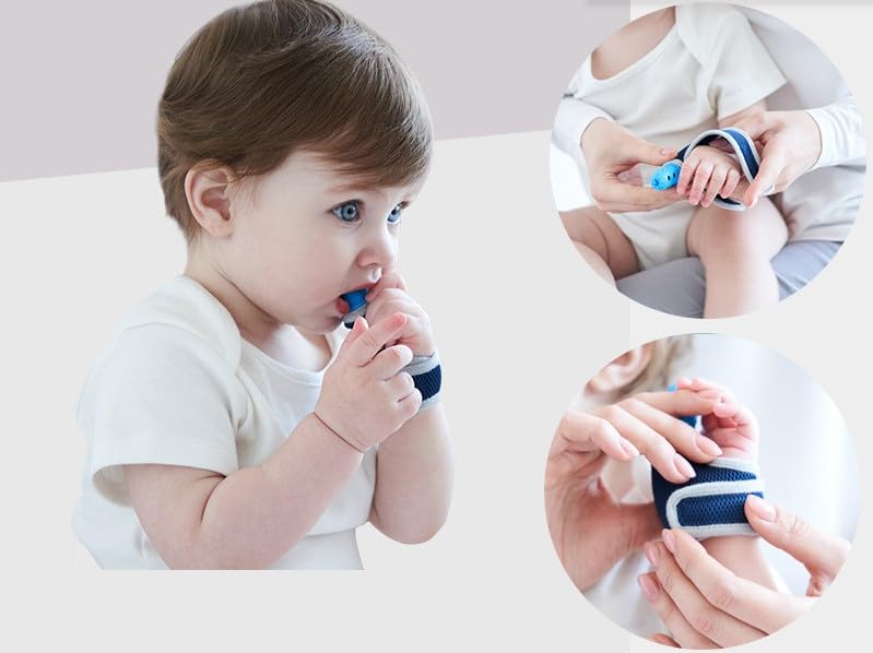 INFINIBYTE Baby Finger Guard, Silicone Toddler Baby Finger Guard with Breathable Wrist Band Thumb Kit,Prevent Children from Sucking Finger5 colours(Blue,red,yellow,pink blue) (BLUE) - Image 4 thumbnail