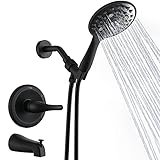 Shower Faucet Set Matte Black (Valve Included), Aihom Shower Set with 5-Function Handheld Shower Head & Bathtub Faucet, Shower Trim Kit with Hose and Single Handle Tub Combo