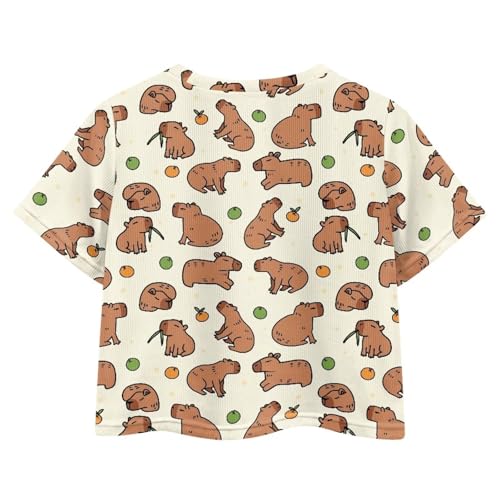Image of Girls Crop Tees Crew Neck Casual Short Sleeve T Shirts Kids Loose Soft Comfortable Tees Blouses Shirt for Little Girl