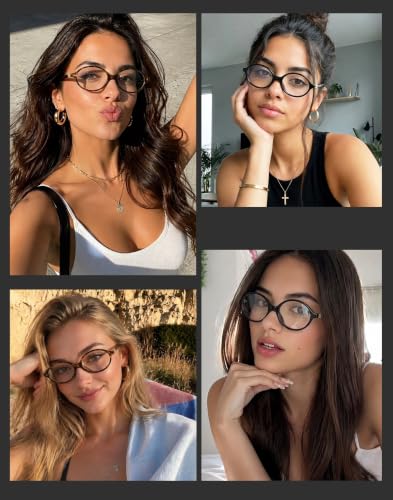 Image of Slocyclub Oval Blue Light Blocking Glasses for Women Men Retro Eyeglasses | Vintage Oval TR90 Frame,Filters harmful blue light, reduces eye strain, Lightweight for daily wear