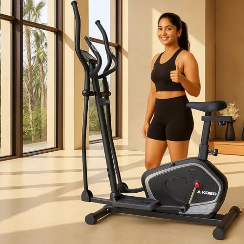 Image of Kobo Elliptical Cross Trainer for Home with 6 Kg Flywheel | Full Body Cardio Workout Machine | Adjustable Resistance | LCD Display | Max User Weight 130 Kg