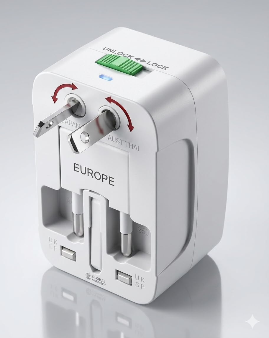 Global Connect Universal Travel Adapter with Surge Protection, White, Compatible with 150+ Countries Plug Types-image-38