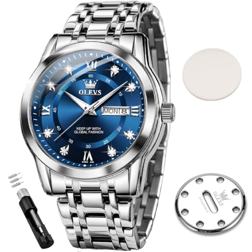 Image of OLEVS Mens Diamond Luxury Dress Stainless Steel Waterproof Luminous Watch