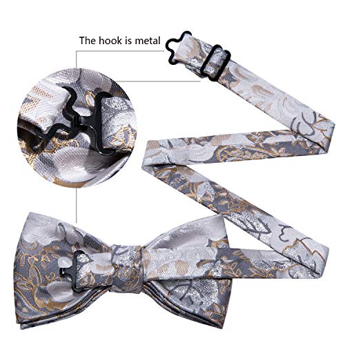 Image of YOHOWA Mens Bow Tie Set Paisley Pre-tied Bowties Adjustable with Handkerchief Cufflinks Gold Ring Set Wedding Prom Party