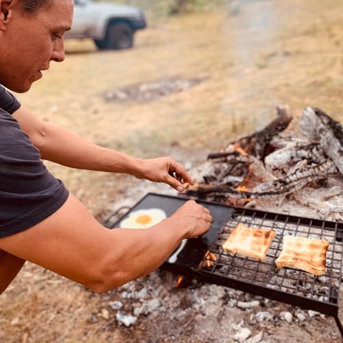 Campfire (Adventure Seeka 24" Heavy Duty Folding Campfire Grill, Food-Safe Cooking Surface, Compact Folding Design, Portable Grill Grate & Griddle for Campfire Cooking, Australian Designed & Owned)