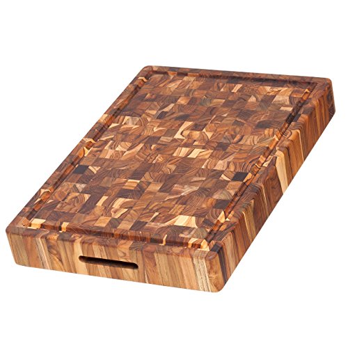 TeakHaus End Grain Carving Board wHand Grip Juice Canal Rectangle 20 x 14 x 25