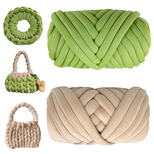 Touosy 2 Piezas Lana Gruesa para Tejer a Mano Lanas Crochet, Lana Gruesa Lanas Tejer Chunky Yarn 500g Hilo Tubular Suavepara DIY Mantas Bolsos Almohadas Nidos de Animales (Verde/Caqui)