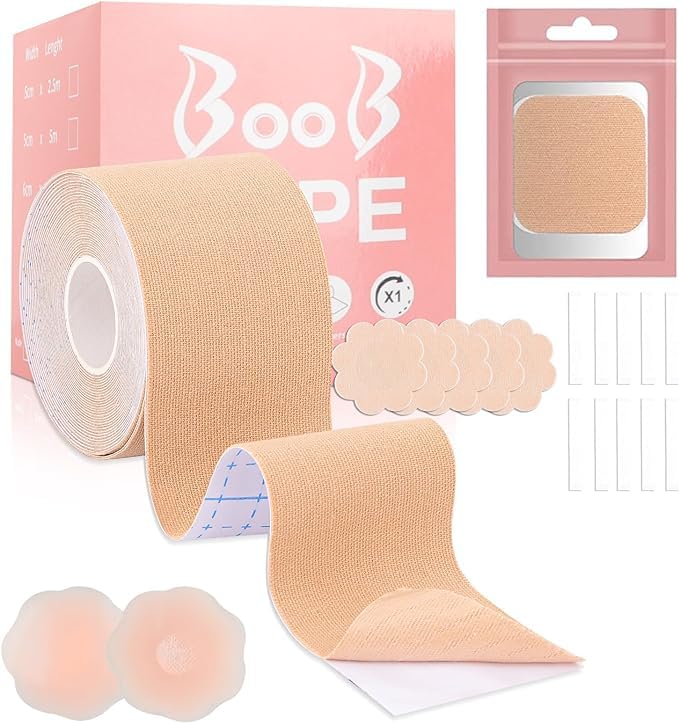 YSBARIN Boob Tape Replace Your Bra-Instant Breast Lift Tape for Breast Lift with 1 Breast Tape, 5 Pairs Satin Breast Petals, 1 Pair Silicone Nipple Stickers-image-33