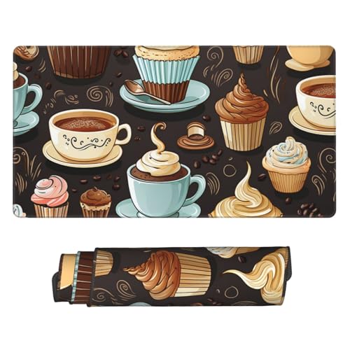 Tapis de bureau XL motif café et chocolat pour ordinateur portable et écriture