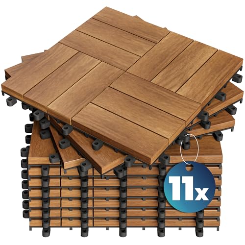 Casaria 11x Baldosas de Madera de Acacia Mosaico 30x30cm 1m² Certificado FSC® Losetas Jardín Terraza Balcón