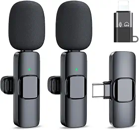 Kit Microfone de Lapela Profissional Sem Fio, Alta Sensibilidade, Compatível com Tipo C e iOS – Ideal para Podcast, YouTubers, Influencers e TikTok – Com Redução de Ruído