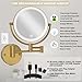 LEDOOLE Wall Mounted Lighted Makeup Mirror with Magnification Rechargeable, 1X/10X Bathroom 2 Sided Wall-Mounted Vanity Magnifying Mirror Gold, Upgraded 3 Color LED& Brighter, Brushed Moderne Brass