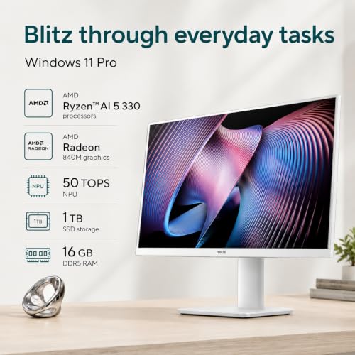 Image of ASUS All in One 27 inch FHD Touchscreen PC, Ryzen AI 5 330, 16GB DDR5, 1TB SSD | Copilot+ PC, 50 TOPS NPU, Anti-Glare, Radeon 840M, HDMI In /Out, Wi-Fi 6, Windows 11 Pro, Office 2021, KB & Mouse