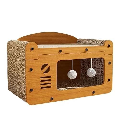 Arranhador para Gatos Casinha e Caminha 2 Andares Toca em MDF Antiestresse com Brinquedos Bolinhas Protetor de Sofá 48x24