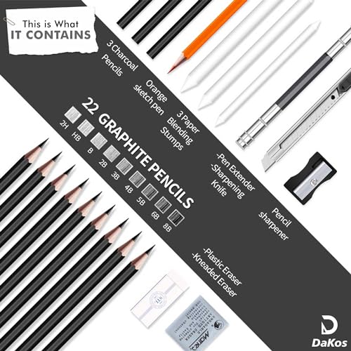Image of DaKos Sketch Pencil Set - Drawing Pencil Set and Shading Pencil Set for Artists, with A5 Drawing Sketch Book, Perfect Sketching Kit of Charcol Pencil and Shading Art (31 Pieces)
