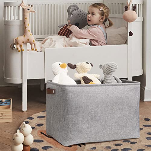 Image of DULLEMELO Collapsible Linen Storage Basket Large 16 inchx12 inchx12 inch Tall Rectangular Fabric Storage Bin for Organizing [1 Pack] Grey
