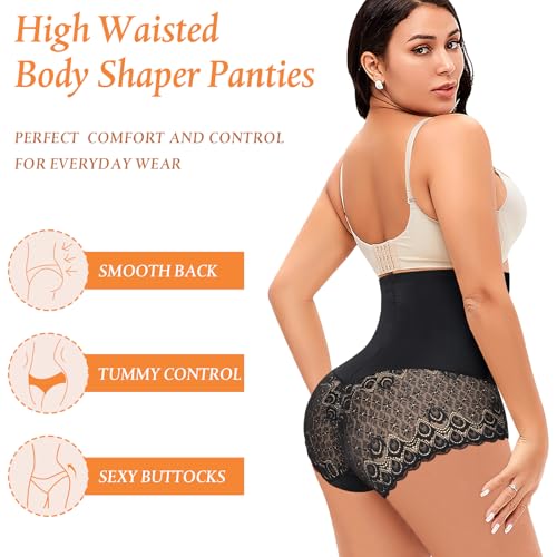 Image of Werena Tummy Control Shapewear Panties for Women High Waisted Shaping Underwear Lace Body Shaper Girdle