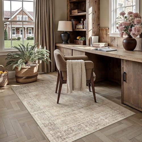 HUGEAR Retro 3x5 Washable Area Rugs Beige Living Room Bedroom