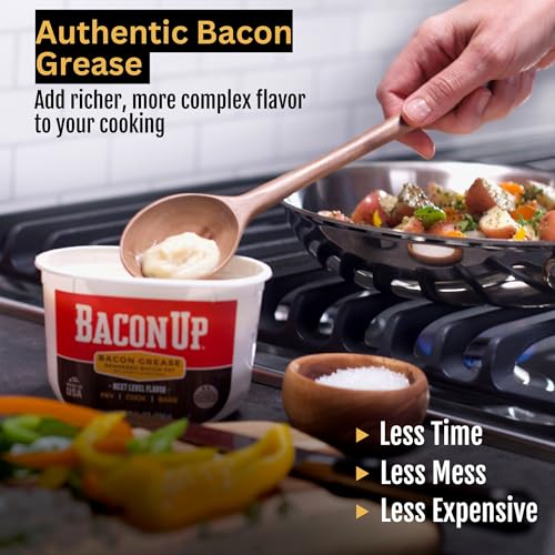 Image of Bacon Up Bacon Grease for Cooking - 14 Ounces, Pack of 1 with Spoon - Premium Rendered Cooking Fat for Frying, Grilling, Baking and Sauteing