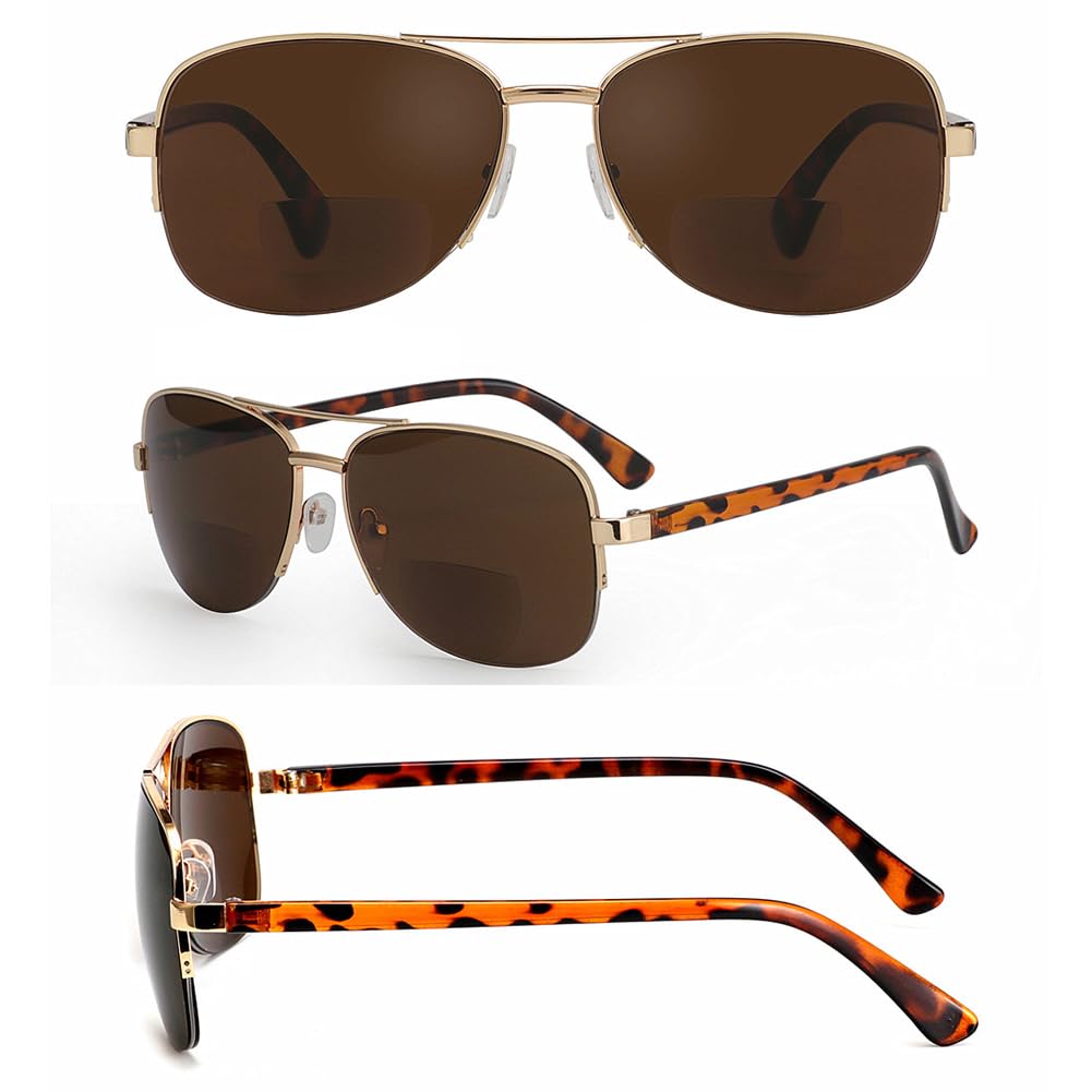 JIETIAN Gafas de Sol bifocales de Lectura Masculinas, Marco de Metal Retro 1.56 Lente de Resina no esférica Gafas de Lectura adecuadas para Conducir/Pescar,02,+2.0