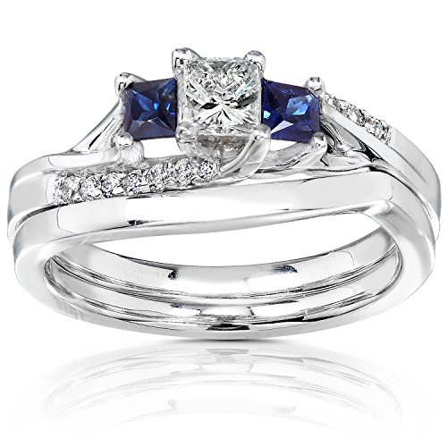 Kobelli Diamond and Sapphire Bridal Set 3/5 Carat (ctw) in 14K White Gold