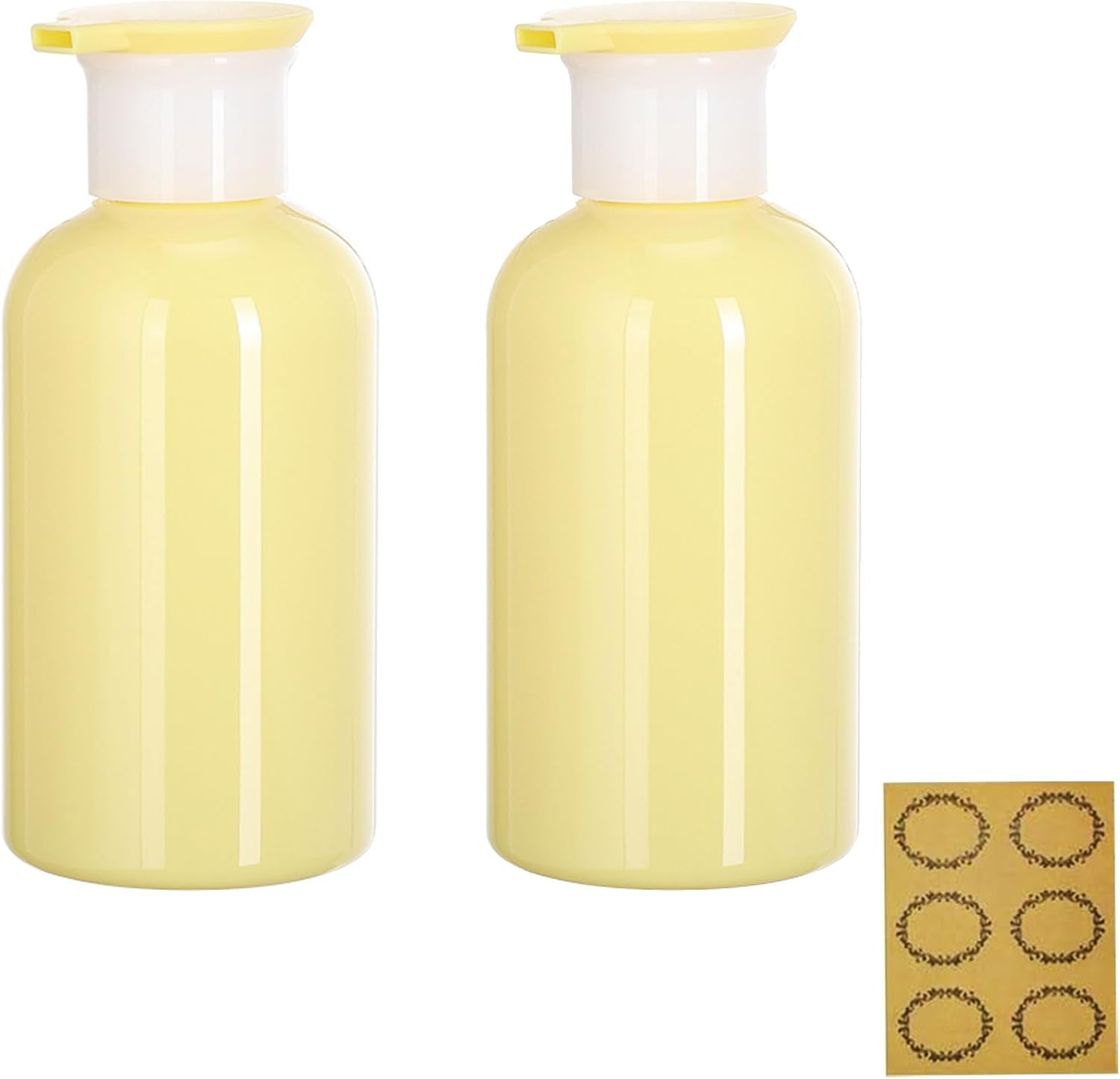 2Pcs, 300ML Empty Plastic Pump Bottles Dispenser - Apstaqeoo Portable BPA-Free Cylinder Shampoo Lotion Hand Pump Bottle Durable Body Wash Liquids Refillable Containers for Kitchen Bathroom (Yellow)