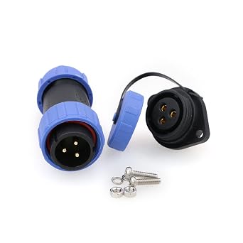 SP21 3 Pin Waterproof Aviation Circular Rear Nut Connector 30A 11AWG Plug Socket Male Female Cable Panel Mount Outdoor Plastic Threaded Coupling for Portable Power Station