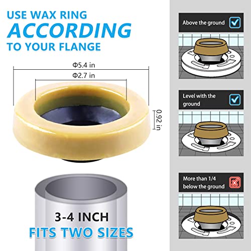 Mennty Wax Ring Kit For Toilet ，With Brass Bolts Gas Or Odor And Water Seal Reinforced Polyurethane Core And Pe Flange Wax Ring Fits 3" And 4" Waste Lines. #TOP4