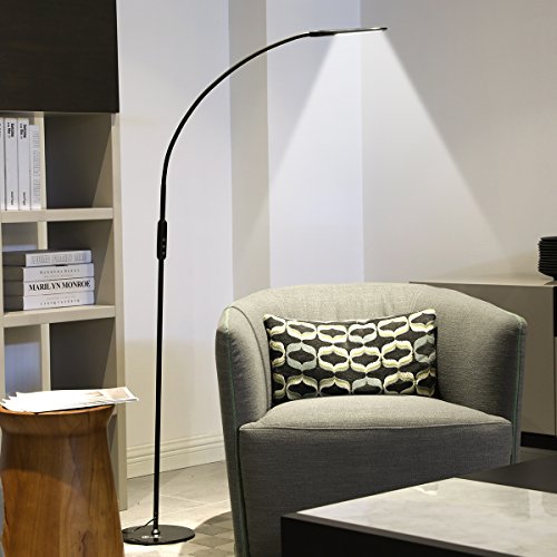 IMIGY Dimmable 9W Floor Lamp, Office/Work/Living Room Reading Flexible Gooseneck Light with Touch and Remote Control, 5-Level Brightness and Color Temperature Dimmable Eye-Care Technology Light, Black