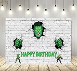 Basifoto White Brick Wall Backdrop for Hulk Theme Birthday Party Supplies 5x3ft Hulk Superhero Theme Baby Shower Banner for Birthday