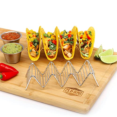 2 Lb. Depot Taco Holder Set - 2 Stackable Stainless Steel Stands For 3 Or 4 Hard/Soft Tacos - 5 Styles Available - Perfect For Mexican Food Street Tacos - Set Of 2 Trays #TOP3