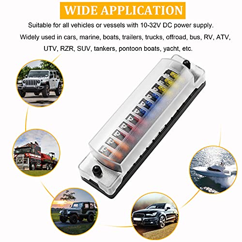 Pseqt 12 Way Blade Fuse Block With Negative Bus Atc/Ato Waterproof Marine Automotive Fuse Box Standard Circuit Holder Panel For Auto Boat Yacht Vehicle Auto Rv Car Trailer Truck Suv #TOP6