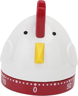 BESTYASH Cartoon Rooster Mechanical Kitchen Timer Battery Countdown Reminder with Loud Alarm Button Operation for Cooking and Control White