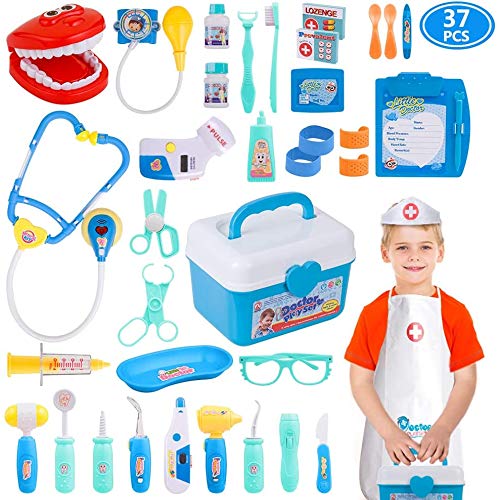 Gifts2U Toy Doctor Kit, 37 Pieces Pretend Play Dentist Medical Role Educational Playset for Kids Blue