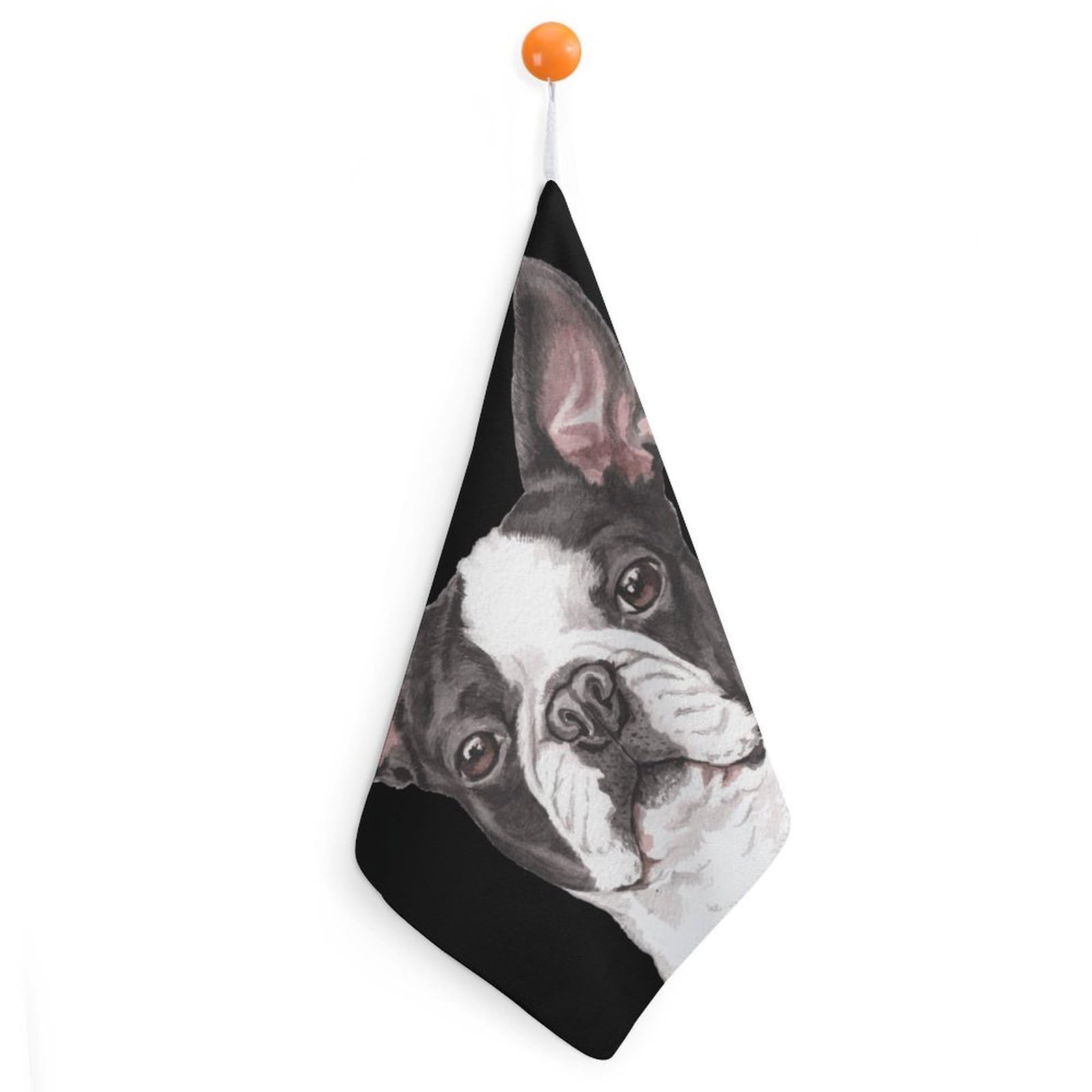 TXFBTRFSA Cute Boston Terrier Dog Hand Towels with Hanging Loop Kitchen Towel Handkerchiefs Cleaning Cloths
