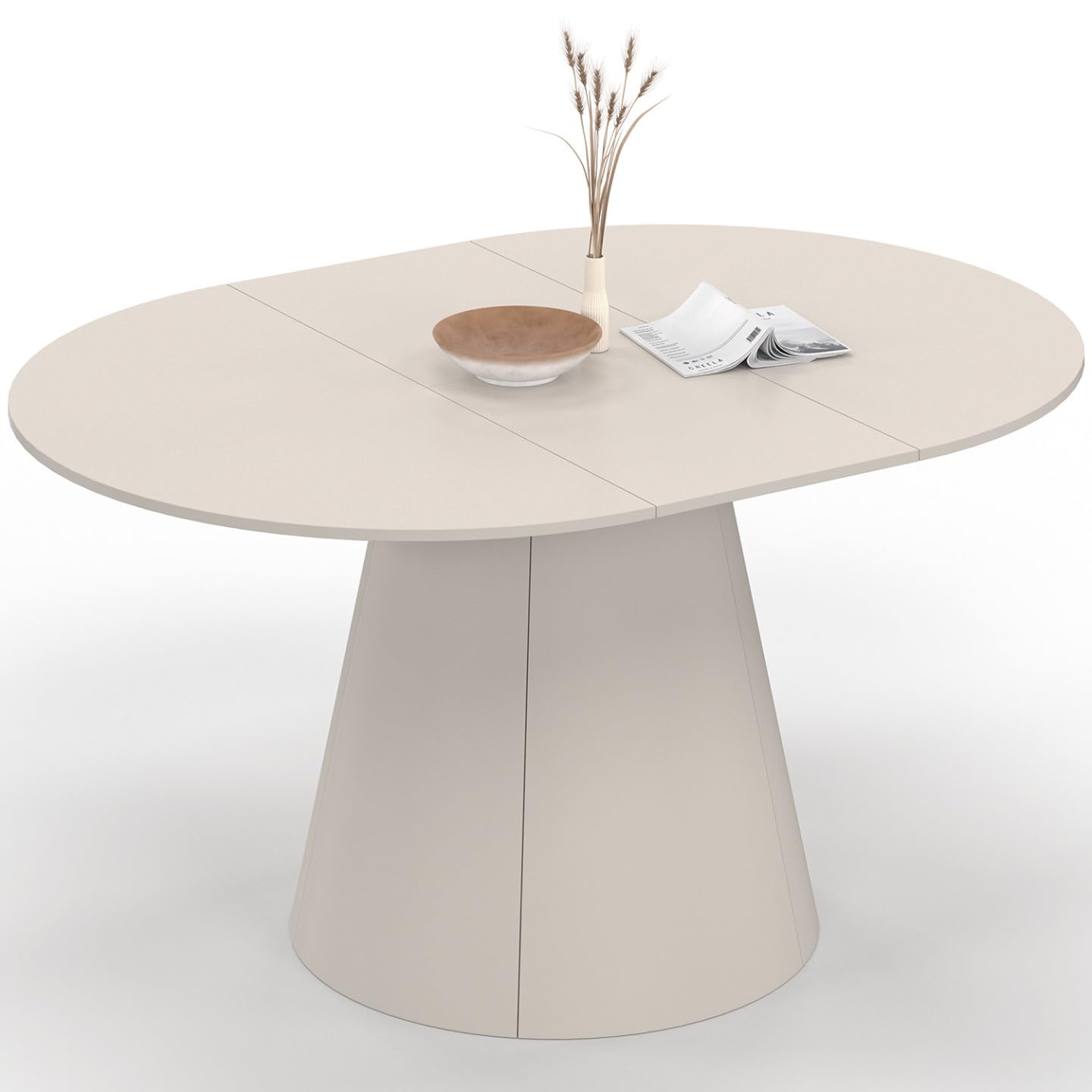 IDMarket - Ausziehbarer runder Esstisch Engel 6 Personen Holz beige 110-150 cm