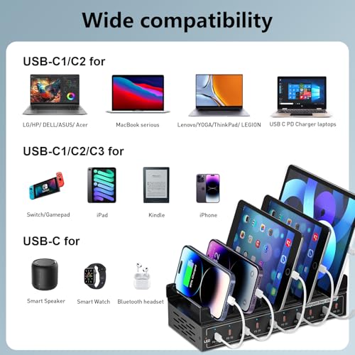 200W USB C Charging Station 10-Port Fast Charger for Multiple Devices, PD/QC Desktop Charging Hub for MacBook iPhone iPad Phones - image 4