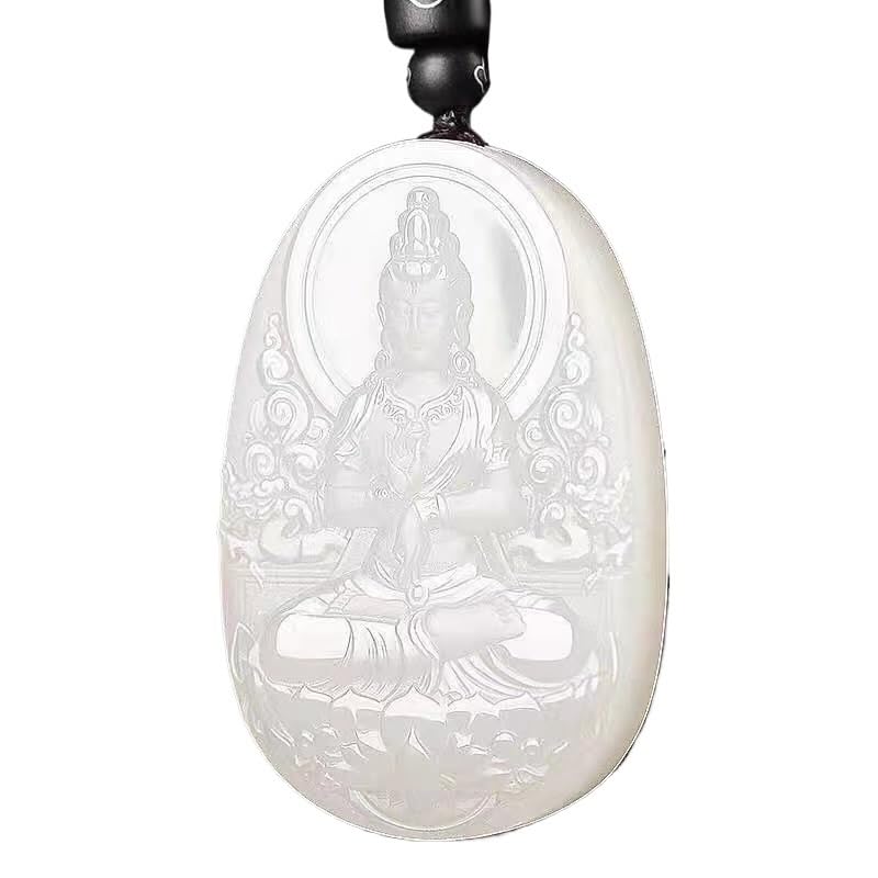 Colliers for hommes et femmes en jade véritable avec pendentif Guanyin en jaspe