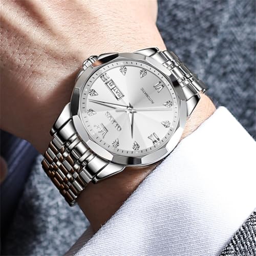 Image of OLEVS Watch for Men Automatic Classic Mechanical Watch Diamond Mirror Stainless Steel Dress Casual Waterproof Day /Date Calendar