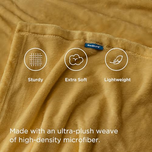 Image of Bedsure Fleece Blanket Queen Blanket Gold Yellow - Bed Blanket Soft Lightweight Plush Fuzzy Cozy Luxury Microfiber, 90x90 inches